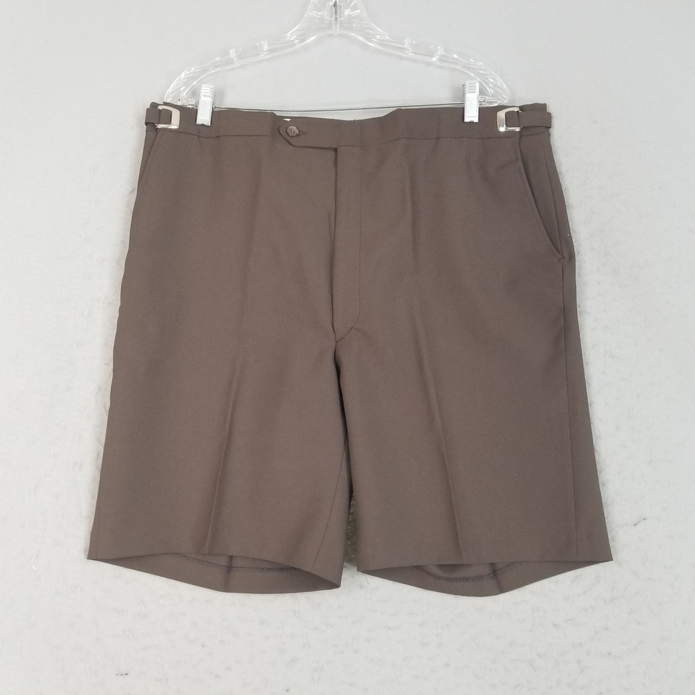 Hubbard Shorts Mens 40 Brown Dacron Polyester Dress Side Adjusters Vintage USA
